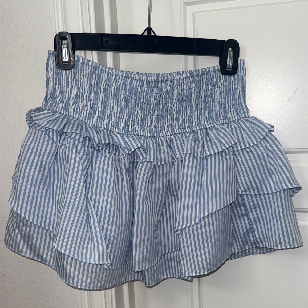 American Threads Blue and White Striped Mini Skirt
